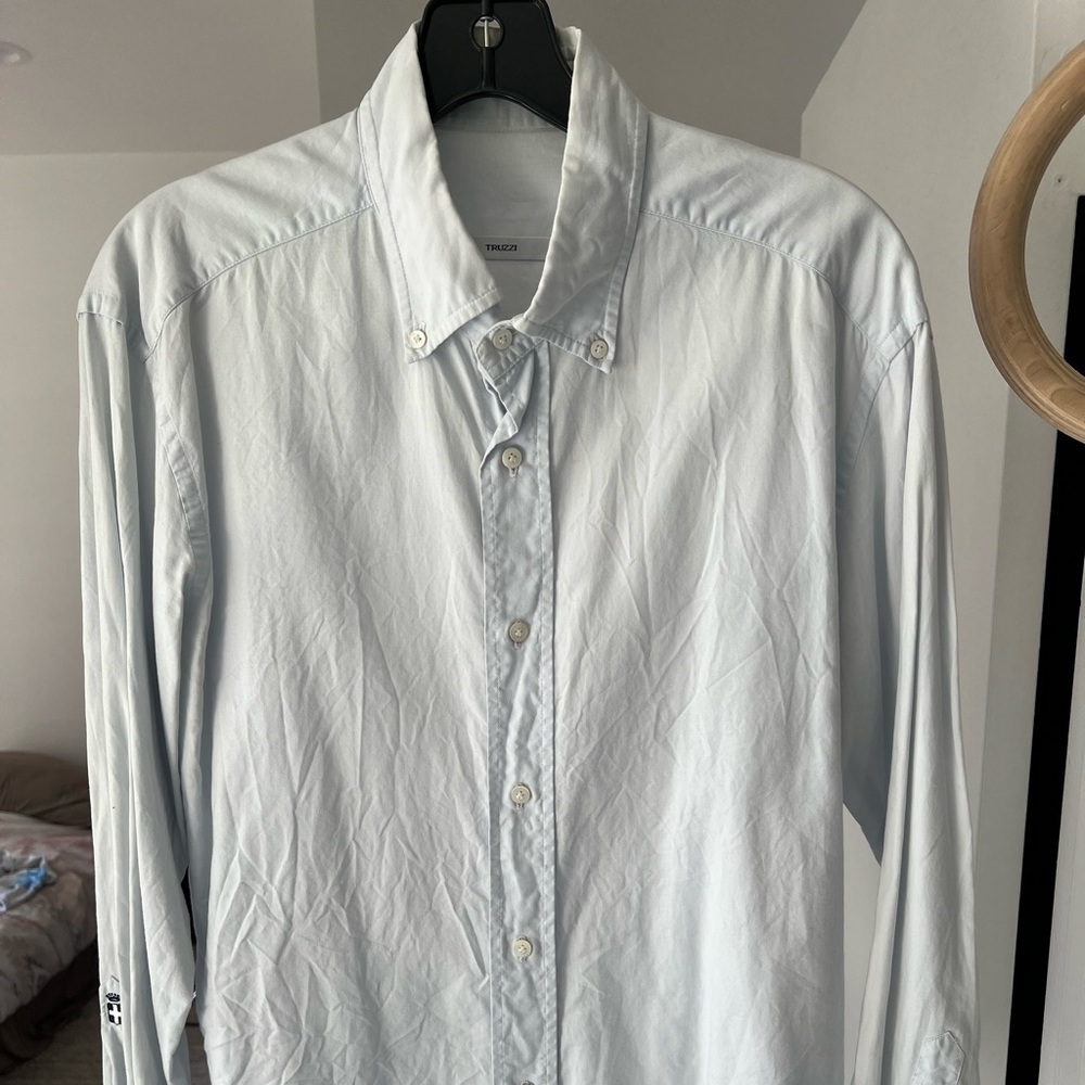 Truzzi (Mens Medium) Light Blue Casual Button Down Shirt